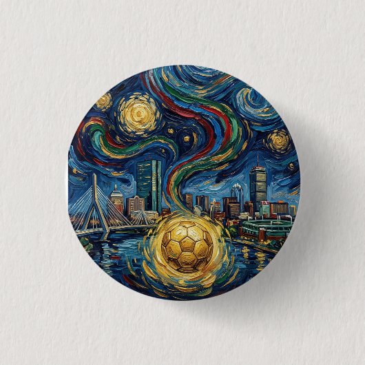 Boston Football Art 2026 Skyline Stadium Design 缶バッジ (正面)