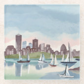 Boston Harbor | Boston Massachusetts Watercolor ガラスコースター (正面)