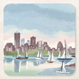 Boston Harbor | Boston Massachusetts Watercolor スクエアペーパーコースター