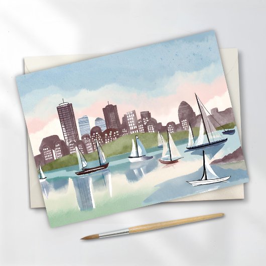 Boston Harbor Boston Massachusetts Watercolor Card