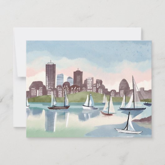 Boston Harbor Boston Massachusetts Watercolor Card (正面)