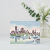 Boston Harbor Boston Massachusetts Watercolor Card (スタンド正面)