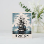 Boston Harbor New England Retro Coastal Nautical ポストカード (スタンド正面)