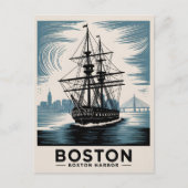 Boston Harbor New England Retro Coastal Nautical ポストカード (正面)