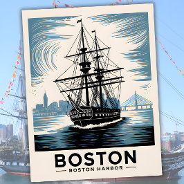 Boston Harbor New England Retro Coastal Nautical ポストカード