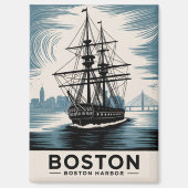 Boston Harbor Retro Illustration Tall Ship Classic マグネット (正面)