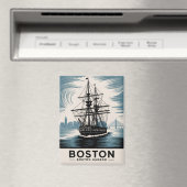 Boston Harbor Retro Illustration Tall Ship Classic マグネット (インサイチュ (食洗機))