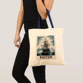 Boston Harbor Retro Tall Ship Classic Nautical トートバッグ (正面(商品))