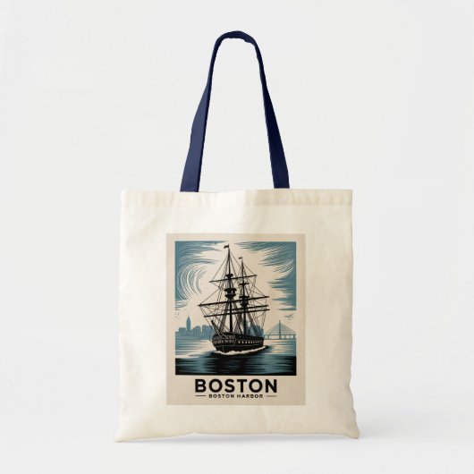  Boston Harbor Retro Tall Ship Classic Nautical トートバッグ (正面)