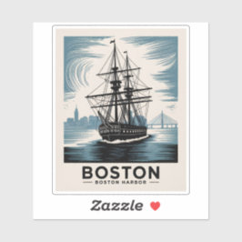  Boston Harbor Retro Tall Ship Vintage Minimalist シール