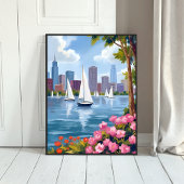 Boston Harbor Spring | Boat Bay City Skyline ポスター