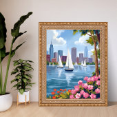 Boston Harbor Spring | Boat Bay City Skyline ポスター