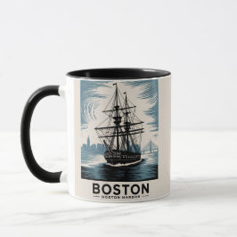 Boston Harbor USS Constitution Vintage Tall Ship マグカップ