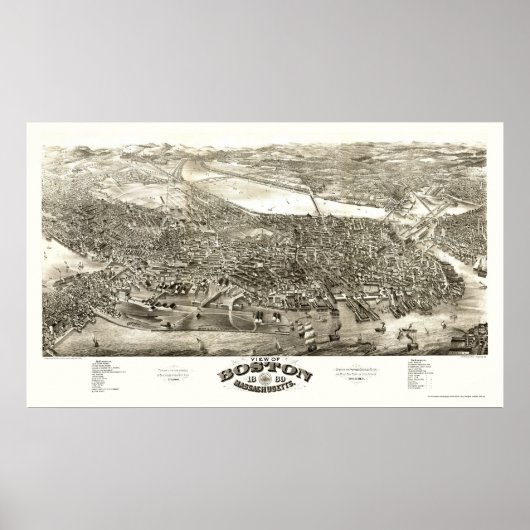 Boston, MA Panoramic Map - 1880 ポスター (正面)
