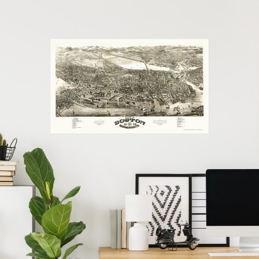 Boston, MA Panoramic Map - 1880 ポスター (ホームオフィス)