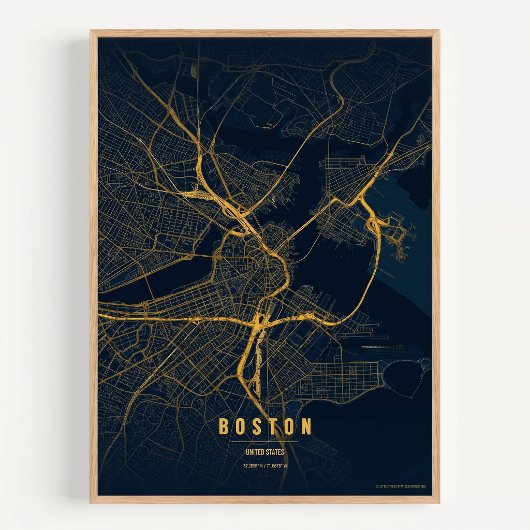 Boston Map Gold Print Massachusetts City Wall Art ポスター