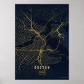 Boston Map Gold Print Massachusetts City Wall Art ポスター (正面)
