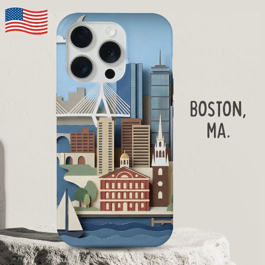 Boston Massachusetts America Layered Paper Art iPhoneケース