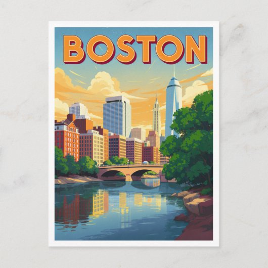 Boston Massachusetts Cityscape Vintage Art ポストカード (正面)