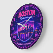 Boston Massachusetts Harbor Skyline ラージ壁時計 (傾斜)