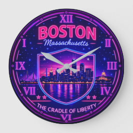 Boston Massachusetts Harbor Skyline  ラージ壁時計