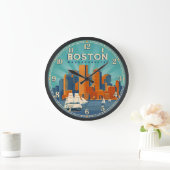 Boston Massachusetts Harbor Skyline ラージ壁時計 (ホーム)