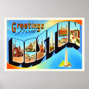 Boston Massachusetts MA Vintage Travel Souvenir ポスター
