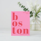 Boston Massachusetts red pink typography Postcard ポストカード (スタンド正面)