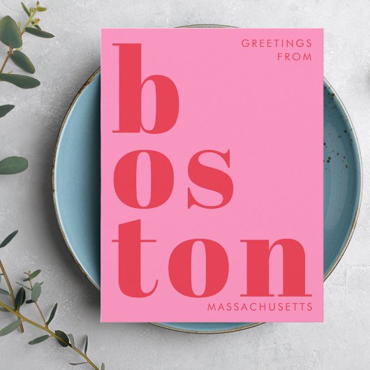 Boston Massachusetts red pink typography Postcard ポストカード
