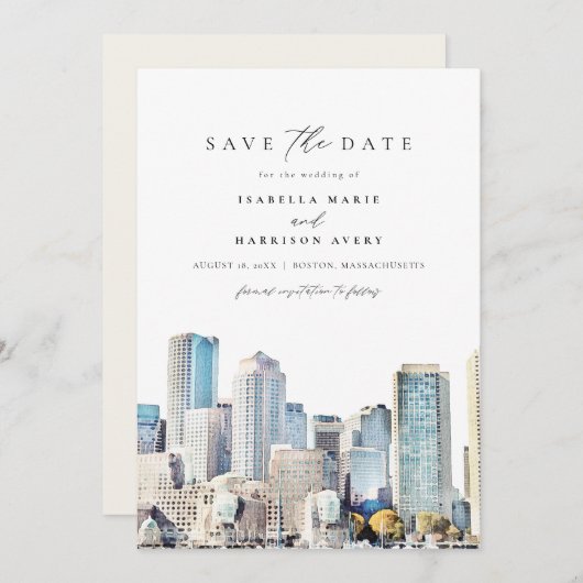 BOSTON MASSACHUSETTS Skyline日付の保存 招待状 (正面/裏面)