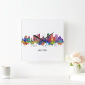 Boston Massachusetts Skyline スクエア壁時計 (ホーム)