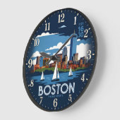 Boston Massachusetts Skyline ラージ壁時計 (傾斜)