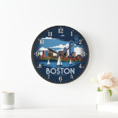 Boston Massachusetts Skyline ラージ壁時計 (ホーム)