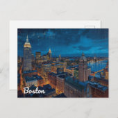 Boston Massachusetts Skyline Art ポストカード (正面/裏面)