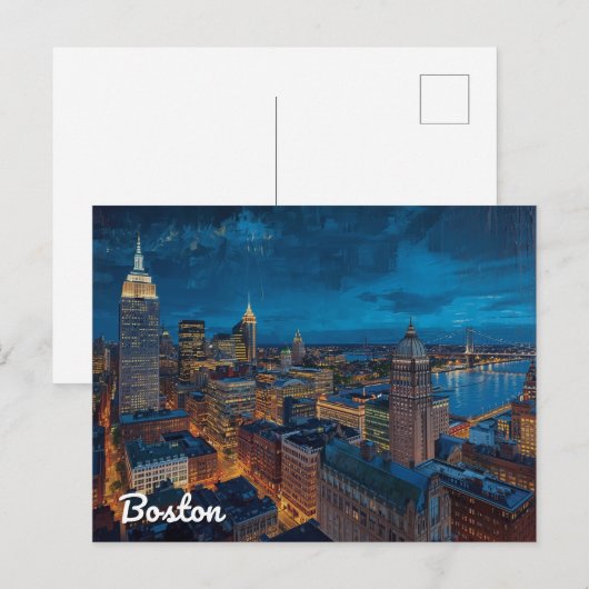 Boston Massachusetts Skyline Art ポストカード (正面/裏面)