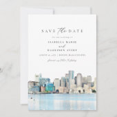BOSTON MASSACHUSETTS Skyline Save the Date Invitat 招待状 (正面)