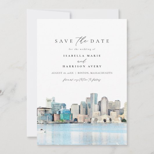 BOSTON MASSACHUSETTS Skyline Save the Date Invitat 招待状 (正面)