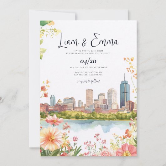 Boston Massachusetts Skyline Wedding Invitation 招待状 (正面)