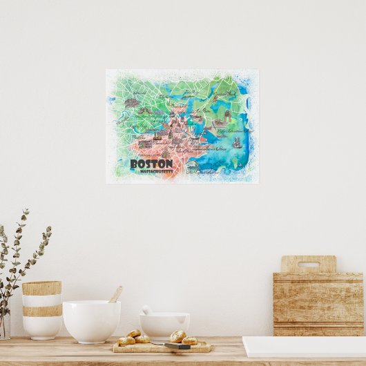 Boston Massachusetts USA Map Poster with Roads ポスター (キッチン)