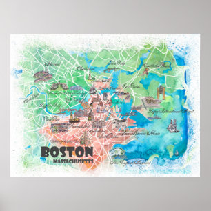 Boston Massachusetts USA Map Poster with Roads ポスター