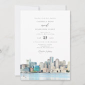 BOSTON Massachusetts Water Color Skyline 結婚's 招待状 (正面)