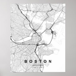 Boston Minimalist Map (Black & White) ポスター