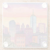 Boston North End Watercolor MA Cityscape ガラスコースター (裏面)