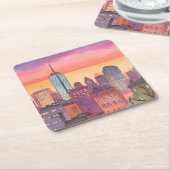 Boston North End Watercolor MA Cityscape スクエアペーパーコースター (アングル)