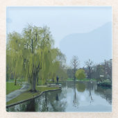 Boston Public Garden Massachusetts Painting ガラスコースター (正面)