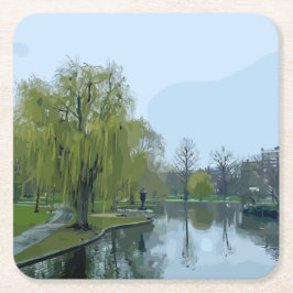 Boston Public Garden Massachusetts Painting スクエアペーパーコースター
