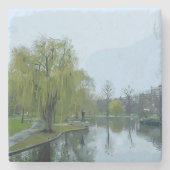 Boston Public Garden Massachusetts Painting ストーンコースター (正面)