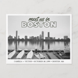 Boston Save the Date Retro Skyline Postcard ポストカード