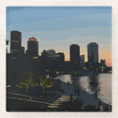 Boston Seaport Sunset City Skyline ガラスコースター (正面)