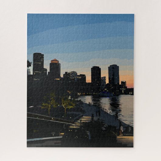 Boston Seaport Sunset City Skyline ジグソーパズル (縦)
